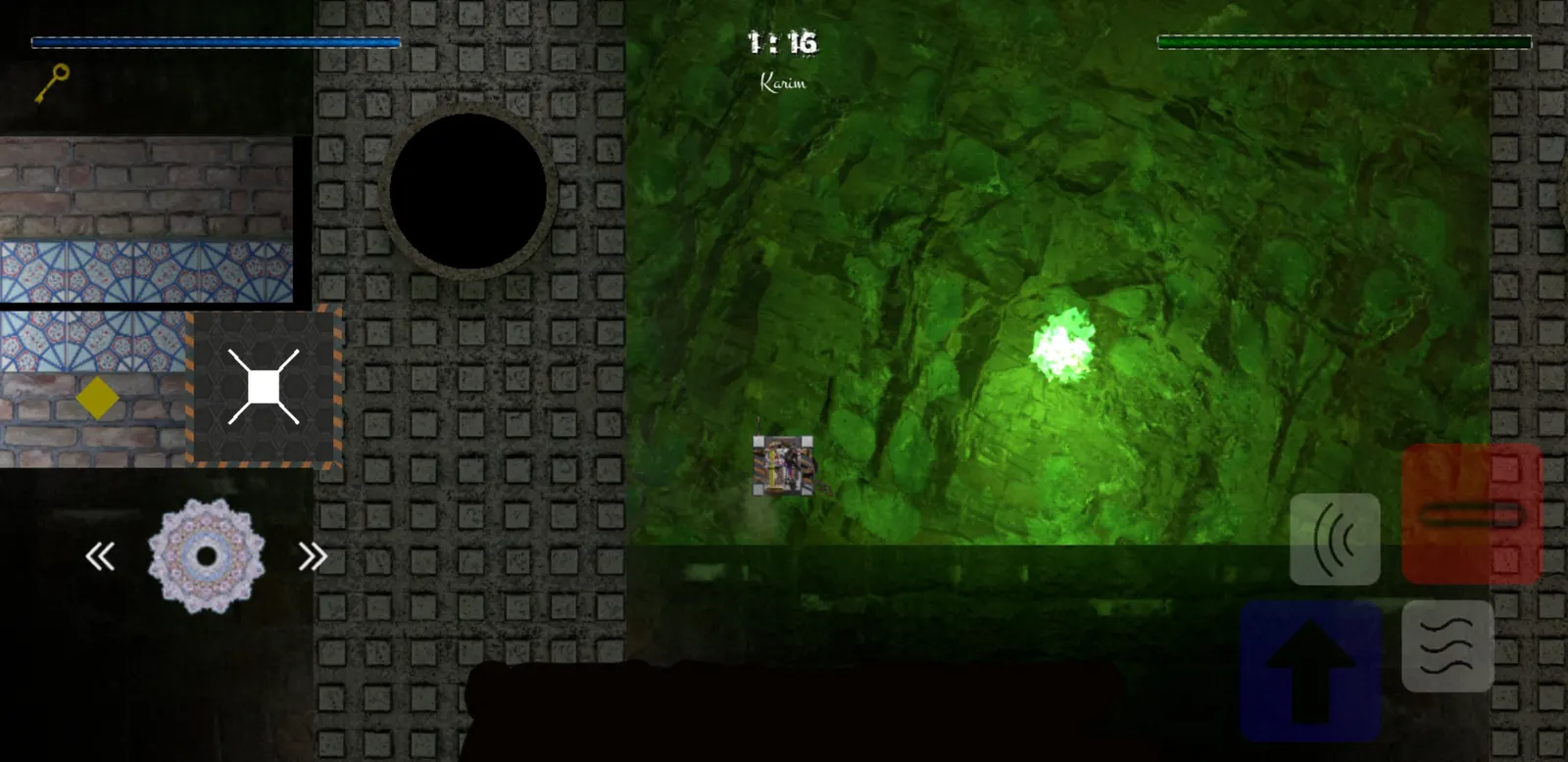 Abar level in a glowing green cave