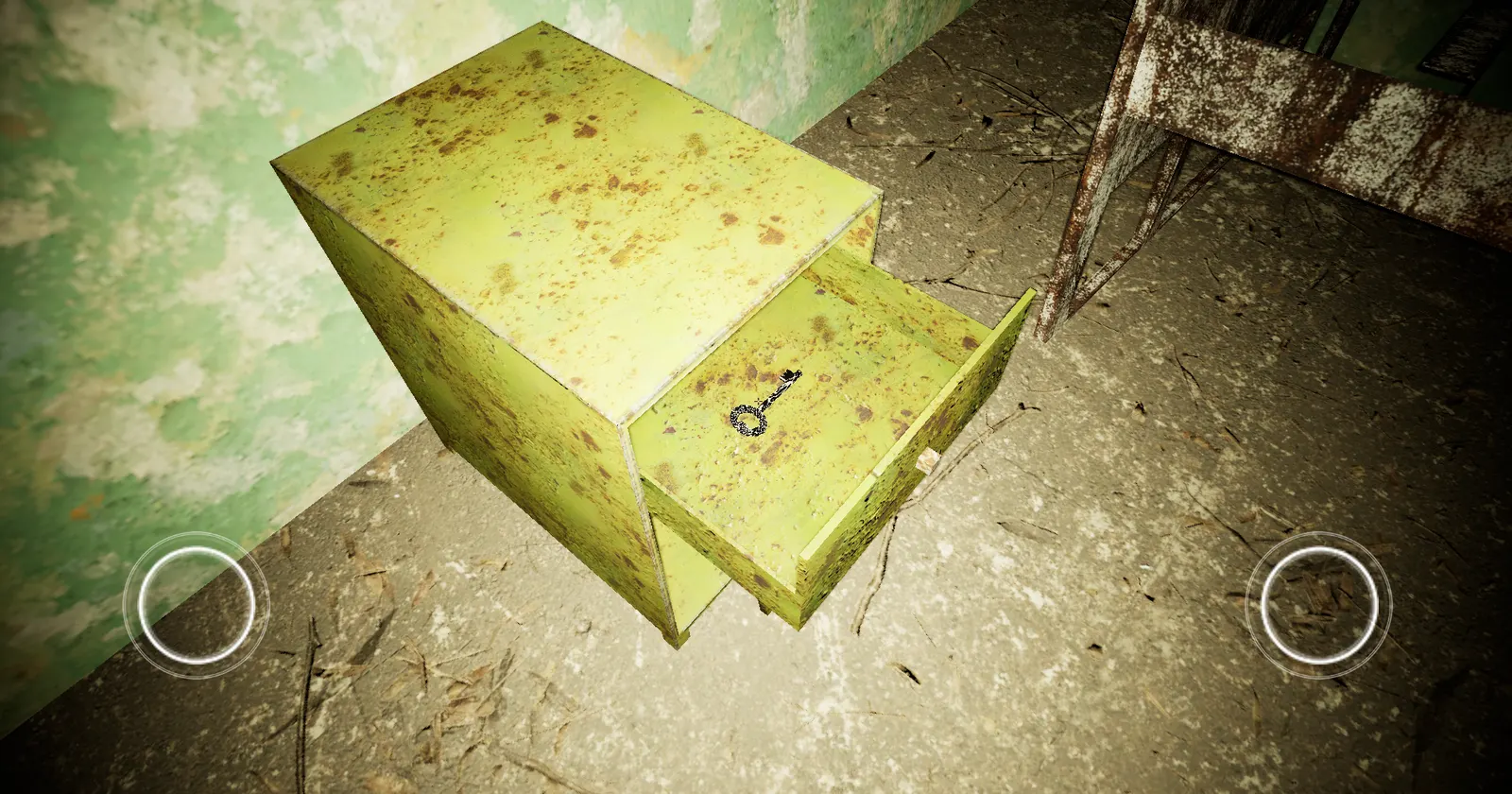 Open filing cabinet drawer with a key inside
